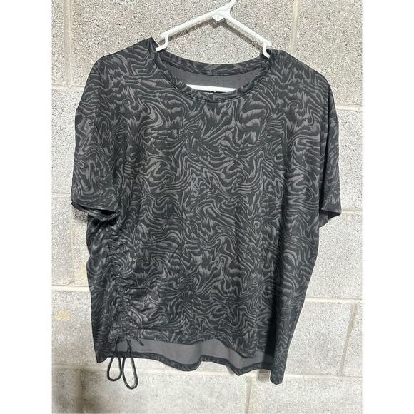 Under Armour Heat Gear Gray Black Pattern Top Side Cinch Short Sleeve Size L/G - Picture 1 of 4